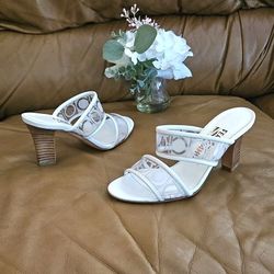 Women's Salvatore Ferragamo Bianco Bia Synthetic Slide Heels Size 4 US (fits Size 4.5 also)