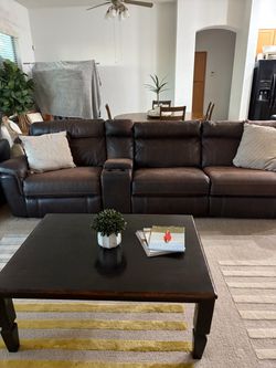 Brown Leather Reclining Sectional Sofa