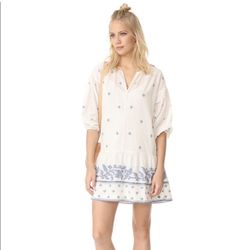 Madewell White and Blue Jacquard Peasant Dress Women's Medium