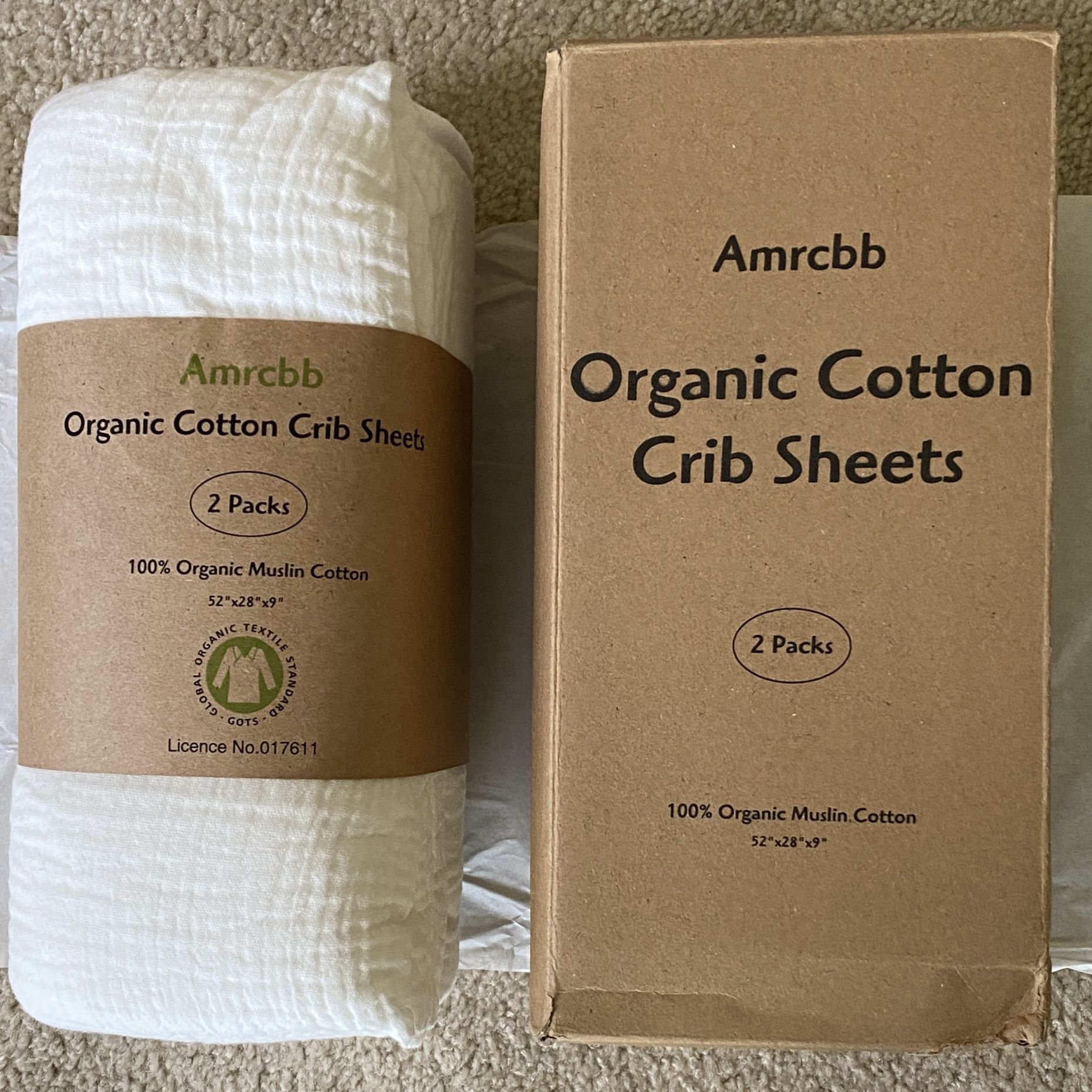 New Set Of 2 Organic Cotton Crib Sheets