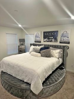4- Pieces Gray color Velvet Queen Bedroom Set