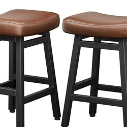 Counter Height Bar Stools Set of 2, 24 Inch Barstools for Kitchen Counter, Kitchen Stools with Bonded Leather Saddle Seats 

New open box item