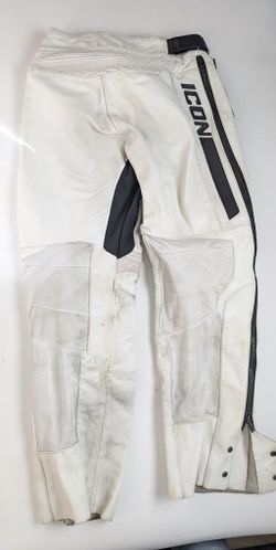 ICON Compound Hybrid Leather Textile Motorcycle Overpants White Size 30 (Fits M)