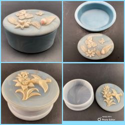 2 VTG Design Gifts Intern'l Incolay SoapStone Blue Trinket Box Lot —Hummingbird, Butterfly, Flowers 