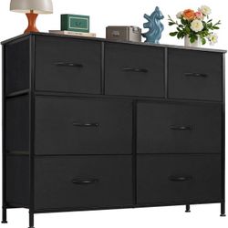 TV Stand Dresser for Living Room Bedroom with 7 Fabric Drawer, Entertainment Center Chest Storage Organizer Units for Clothing, Closet, Cabinet, Livin
