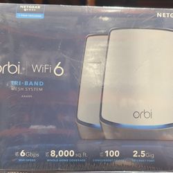 Orbi Tri-Band WiFi 6 Mesh System 6Gbps Router + 2 Satellites, AX6000 (RBK843S)