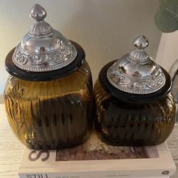 Vintage Artland Amber ribbed glass Apothecary Jars