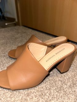 Adrienne Vittadini Tan Leather Block Heel Mules