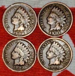 Indian Head One Cent Lot  Of 4. Excellent Condition Plus Free 