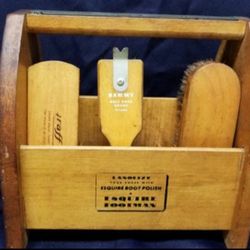 Vintage Esquire  Wooden Shoe Shine W/ 3 Brushes