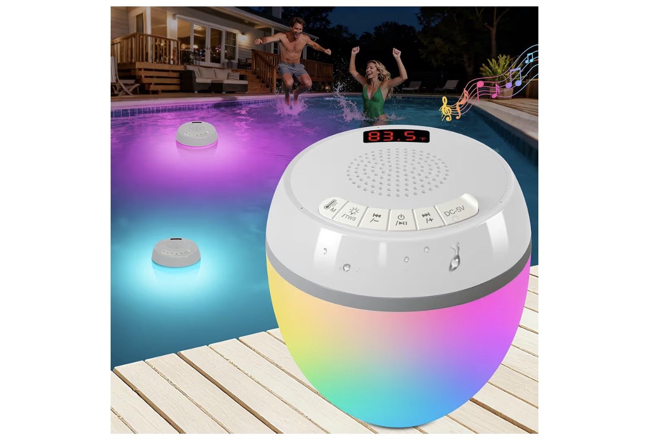 New - 3 in 1 Bluetooth Pool Speaker with Digital Thermometer