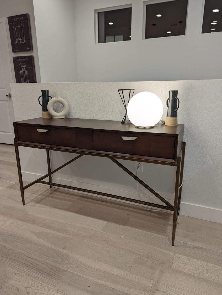 Selling Beautiful Modern Mango Solid Wood And Brass Mid Century Console Entryway Table!