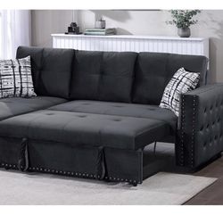 Black Sectional With Pull Out Bed Brand New