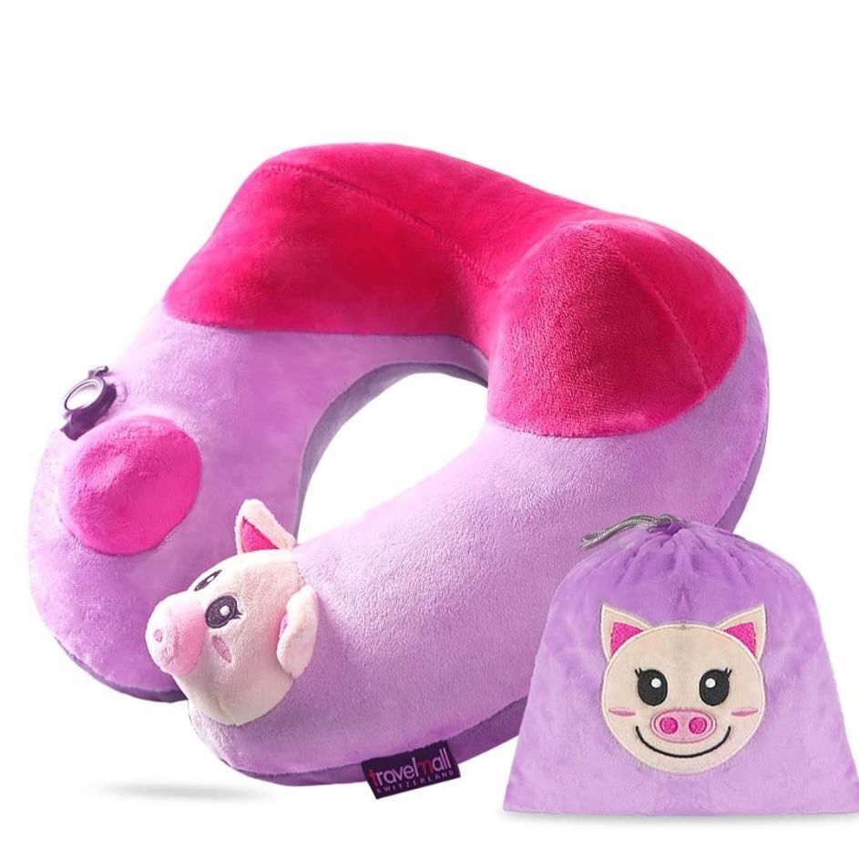 Travelmall Inflatable Neck Pillow for Kids,U-Shaped Travel Pillow Comfortably Supports Head, Neck and Chin,Child Animal Design Pillow (Piglet Edition)