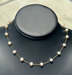 Vintage Antique Jewelry 14k solid yellow gold natural pearl necklace chain 16.00" 6.30mm width