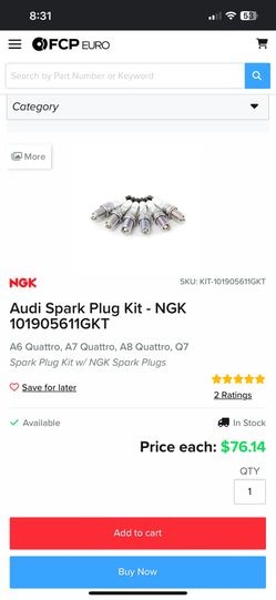 New OEM Audi Spark Plug Kit - NGK 101905611GKT