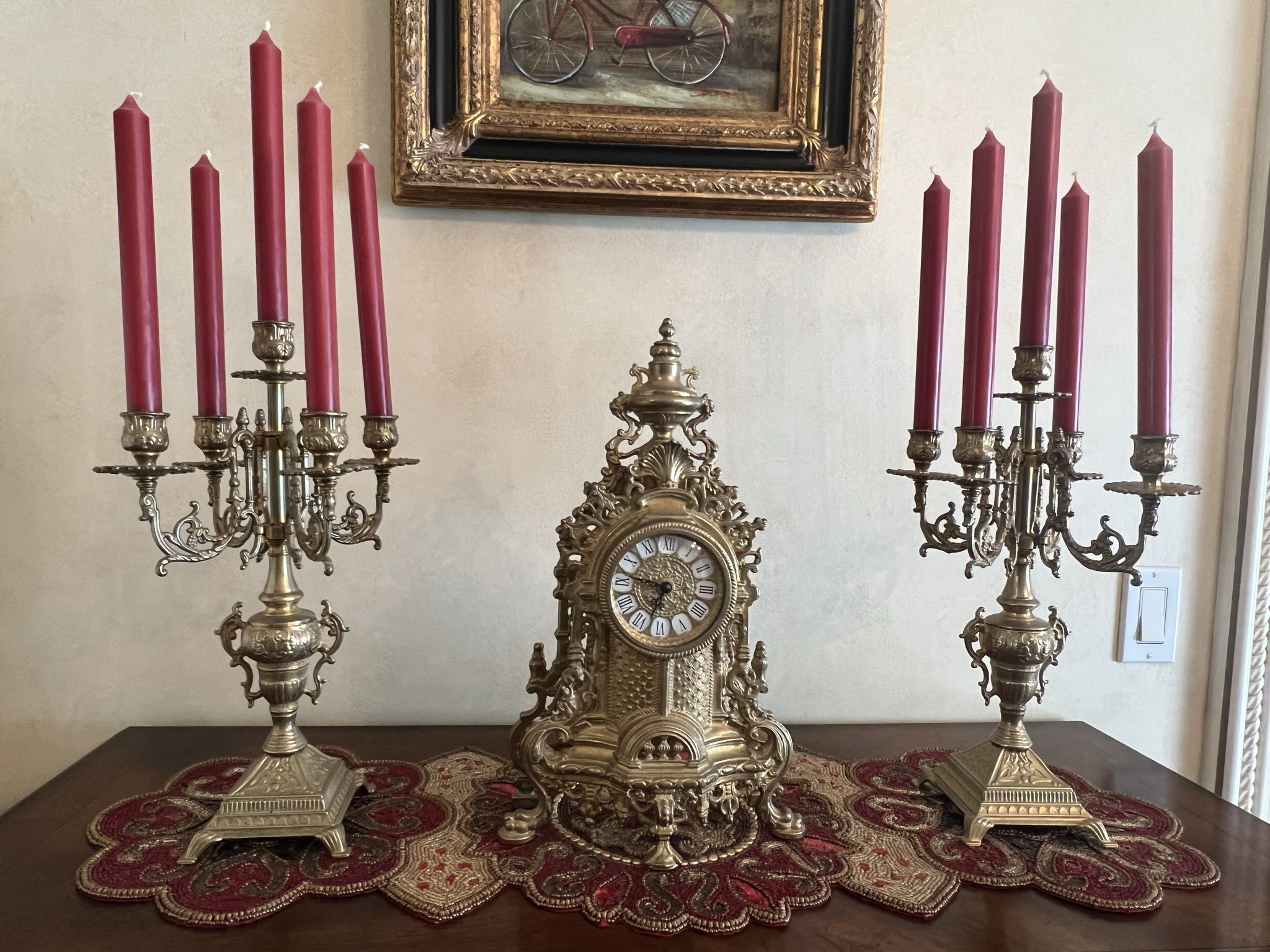 Antique Clock With Candelabras 