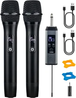 Wireless Microphones for Singing Karaoke, 500ft/150m Long Range Metal Dual Cordless Mic System with 99 Channels, 40H Battery, Professional Microfonos 