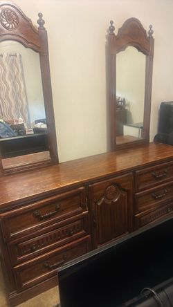 Wood Dresser with Double Mirrors