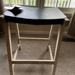 NEW Black Leather Natural Color Wood Counter Stool