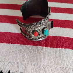 Antique Navajo Bracelet Turquoise And Silver (Heavy)