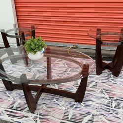 Glass Top Coffee Table And 2 End Tables 