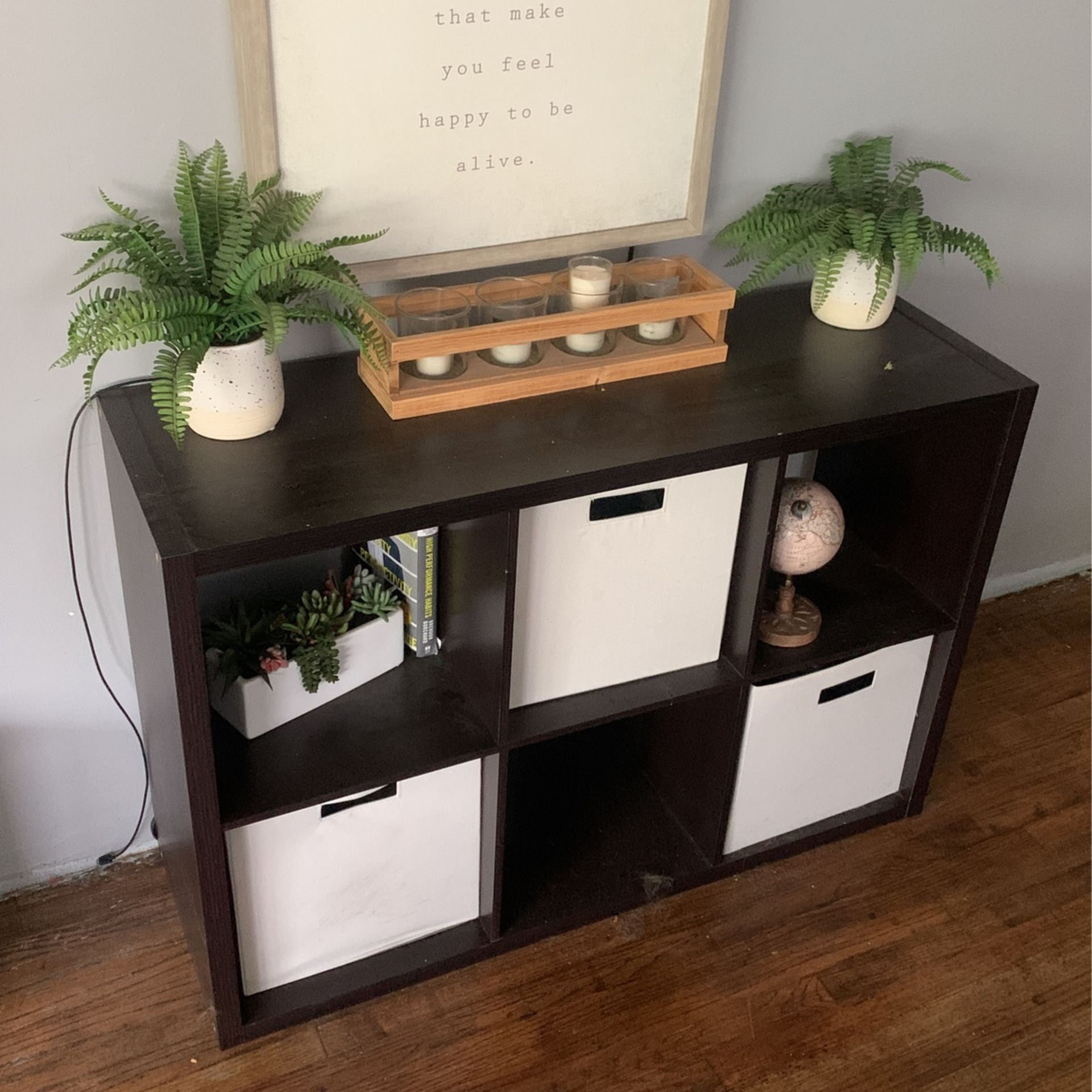 Shelf w/ All Trinket as is Including Plants Candle Holder Etc.