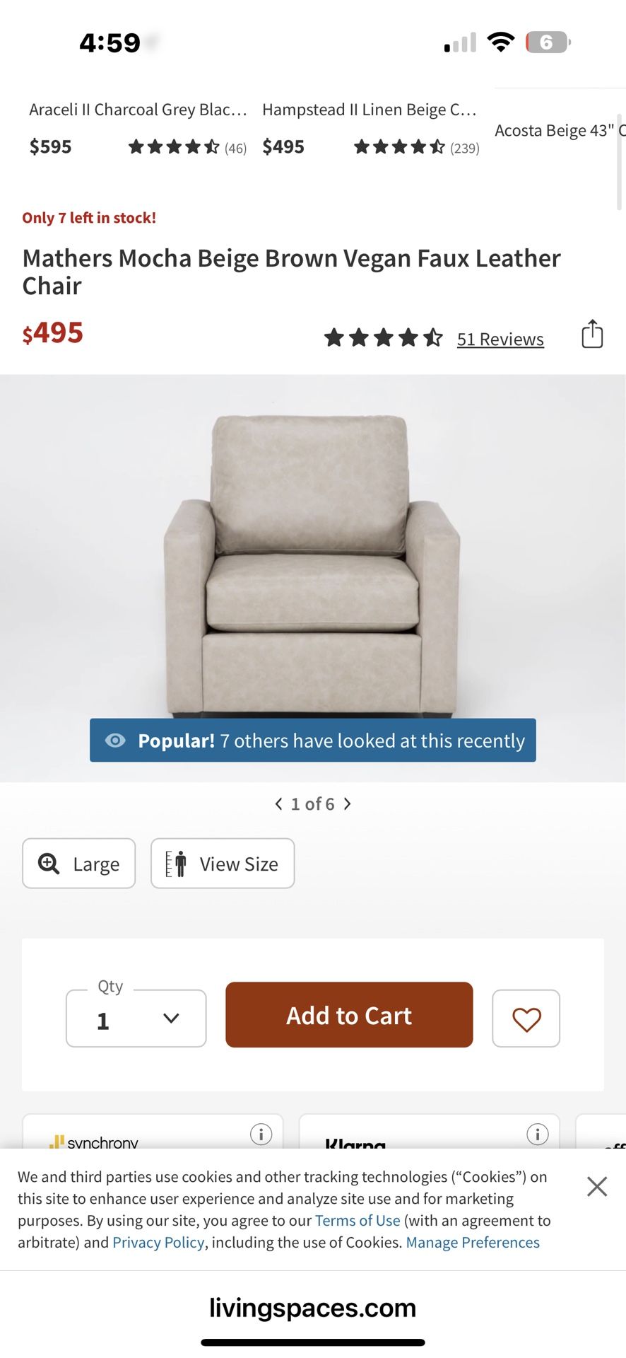 Living spaces Vegan Faux Leather Sofa Chair