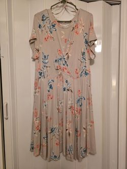 torrid Beige Floral Fit-and-Flare Dress with Blue and Pink Accents