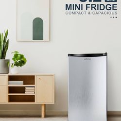 🔥 3.2 Cu.Ft Mini Fridge with Freezer, Single Door Mini Fridge, Dorm Fridge, Adjustable Thermostat, Mini Refrigerator for Dorm, Office, Bedroom, Stain