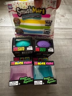 Nee Doh cool cat and funky pup nice cube & SmushMart Squishy Toy cake