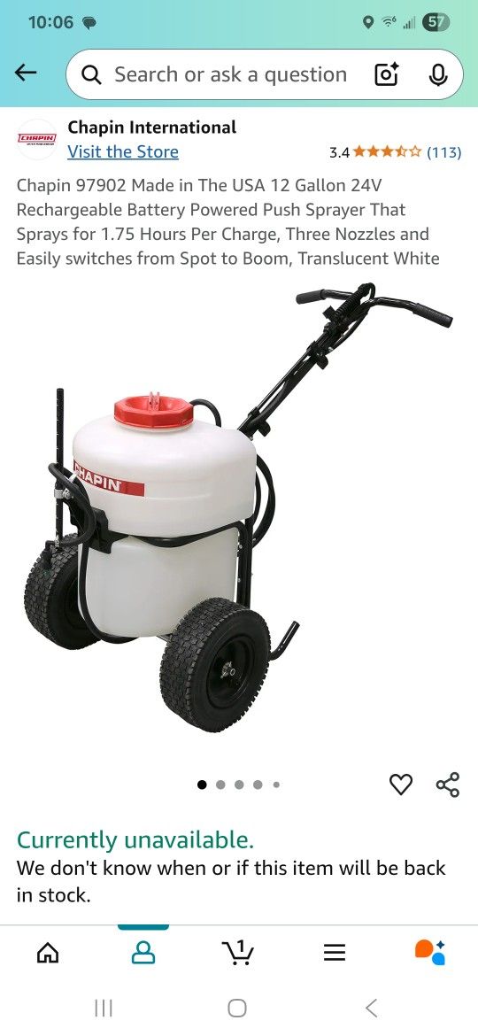 Chapin 97902 Made in The USA 12 Gallon 24V Rechargeable Battery Powered Push Sprayer 