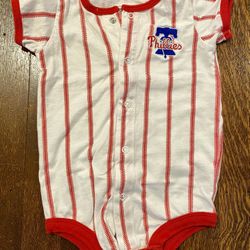 Phillies Baseball Stitching 6/9 Month Onesie