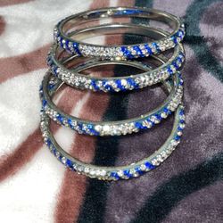 Pretty Blue And Silver Bangles $10