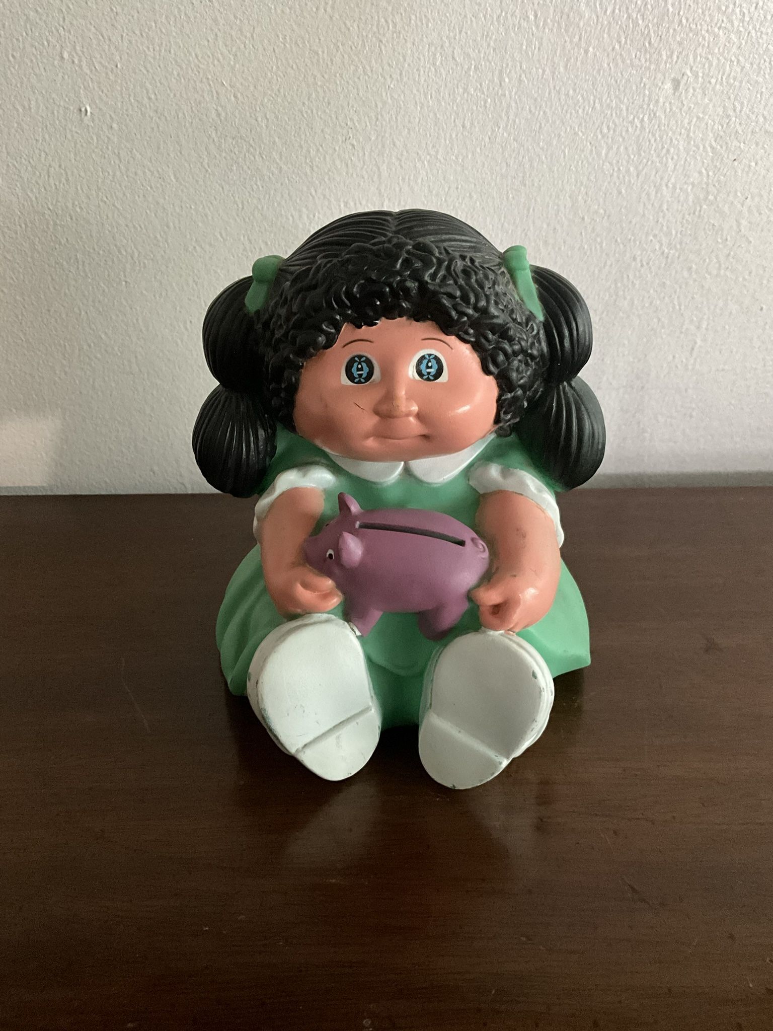 Vintage 1983 Star Power Cabbage Patch Doll Baby Girl Green Dress Coin Piggy Bank