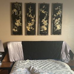 Vintage 4-Panel Wall Mounted Inlaid Asian Coromandel Wall Hangings