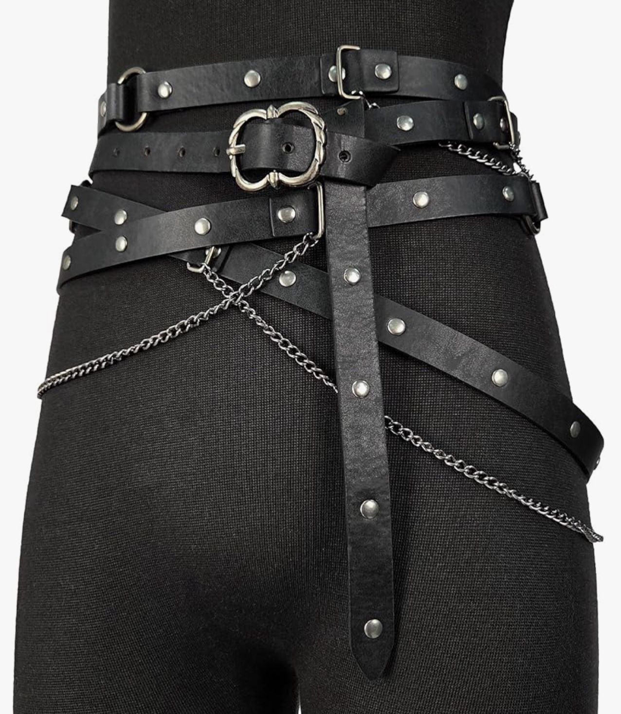 HiiFeuer Medieval DIY Faux Leather Metal Chain Belt, Vintage Adjustable Thin Belt For Women, Retro