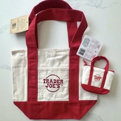 Trader Joes Mini Red Tote & Grocery Bag Set