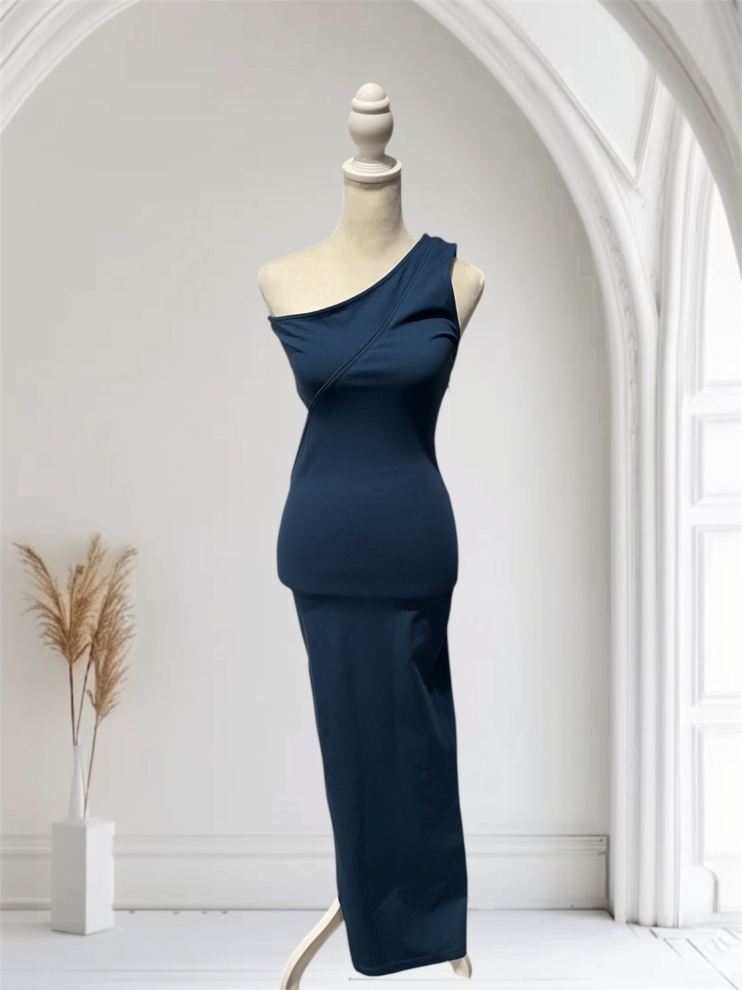 NWT Socialite Womens Deep Blue Bodycon One Shoulder Cut Out Maxi Dress - Size XS