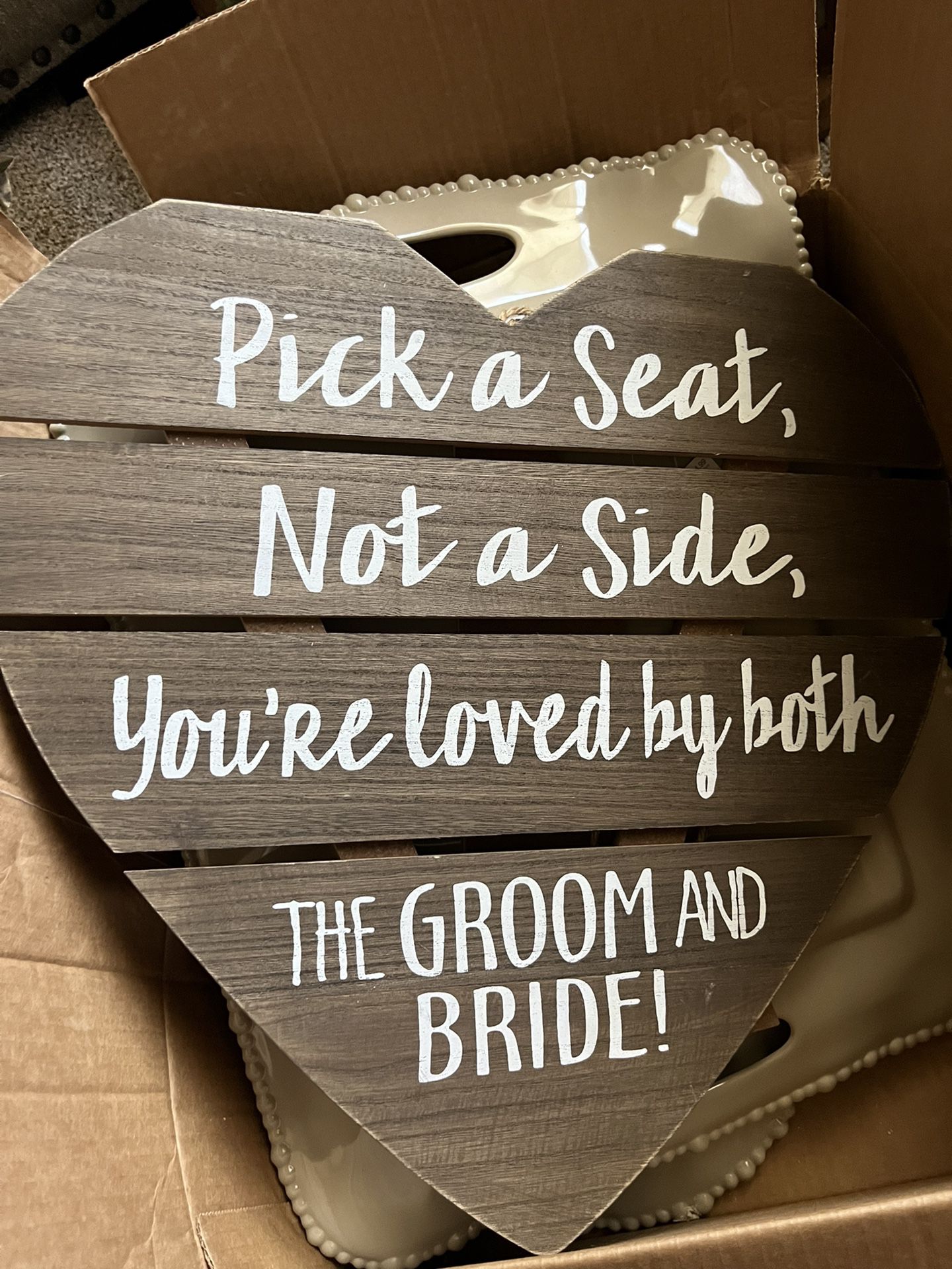 NEW**Pick A Seat Not A Side Wooden Heart Sign 
