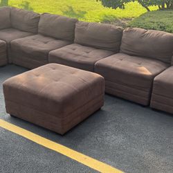 Big Brown Sectional Couch Set With Ottoman 