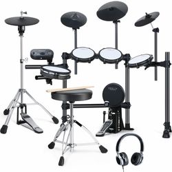 Fesley FED1000 Electronic Drum Set Mesh Pads Full Kit Open Box