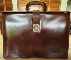 Brown Leather Briefcase with Gold Hardware