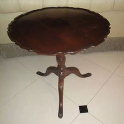 Vintage 19c Queen Anne Mahogany Pie Crust Tilt Top Tea Wood Table Antique