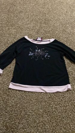Girls Black Long Sleeve Top with Floral Detail