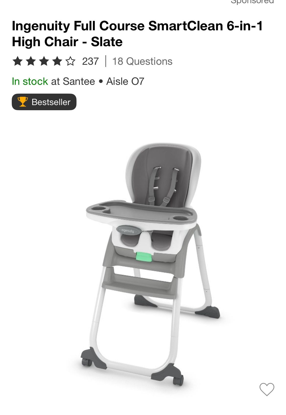 Ingenuity Smart Clean 6-in-1 High Chair