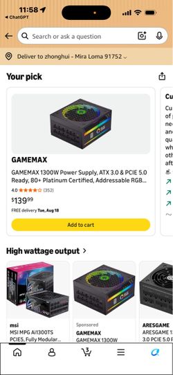 Gamemax RGB Smart 1300W 80+ Platinum ATX 3.1 Power Supply (White)