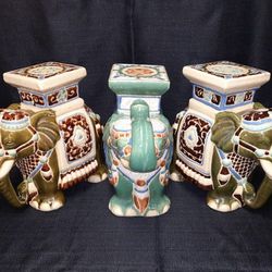 Vintage Ceramic Asian Elephant Plant Stands Trio