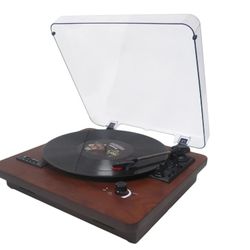 Bluetooth Record Player, 3 Speed Turntable with Built-in Speakers, Bluetooth Input & Output, FM Radio, USB/SD/MMC Support, RCA Output, AUX in, Earphon