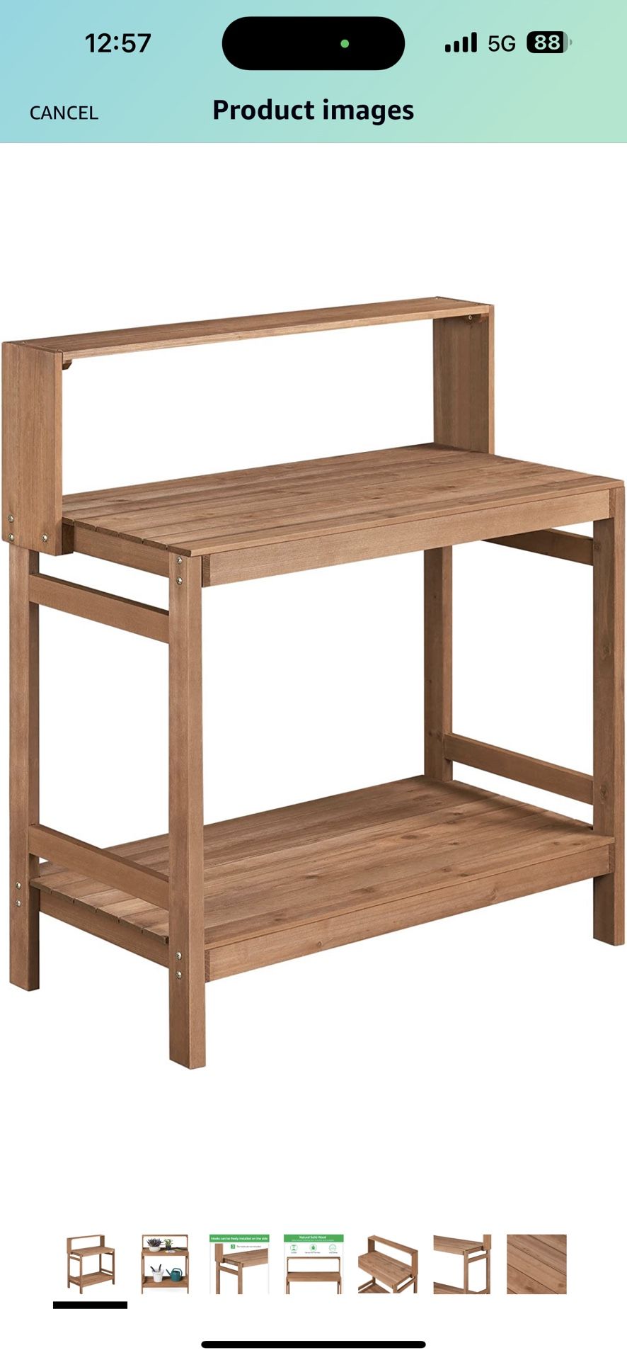 Outdoor Potting Bench -Patio Workstation & Wooden Planting Table with Open Storage Shelf/Polished Surface for Garden/Backyard